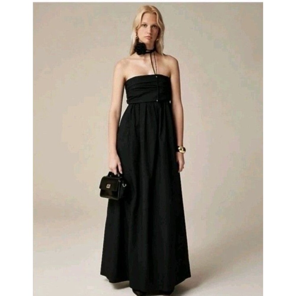 J.Crew Strapless Bow Back Maxi Dress Occasion Black $228 CG085 Size 2  NWT